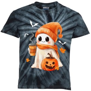 Cute Ghost Drinking Coffee Halloween Ghost Ice Coffee Kids Tie-Dye T-Shirt