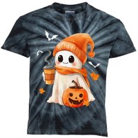 Cute Ghost Drinking Coffee Halloween Ghost Ice Coffee Kids Tie-Dye T-Shirt