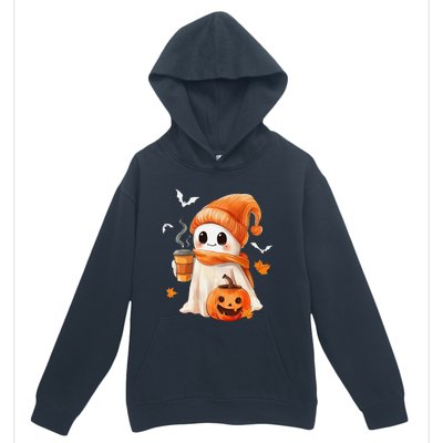 Cute Ghost Drinking Coffee Halloween Ghost Ice Coffee Urban Pullover Hoodie