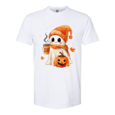 Cute Ghost Drinking Coffee Halloween Ghost Ice Coffee Softstyle CVC T-Shirt