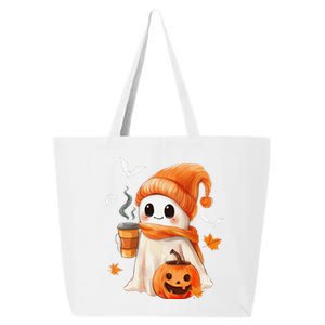 Cute Ghost Drinking Coffee Halloween Ghost Ice Coffee 25L Jumbo Tote