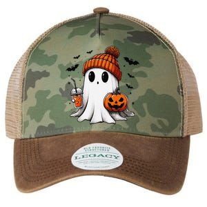 Cute Ghost Drinking Coffee Halloween Ghost Ice Coffee Legacy Tie Dye Trucker Hat