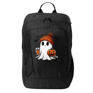 Cute Ghost Drinking Coffee Halloween Ghost Ice Coffee City Backpack