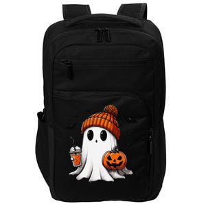 Cute Ghost Drinking Coffee Halloween Ghost Ice Coffee Impact Tech Backpack