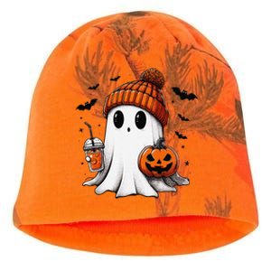 Cute Ghost Drinking Coffee Halloween Ghost Ice Coffee Kati - Camo Knit Beanie