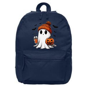 Cute Ghost Drinking Coffee Halloween Ghost Ice Coffee 16 in Basic Backpack