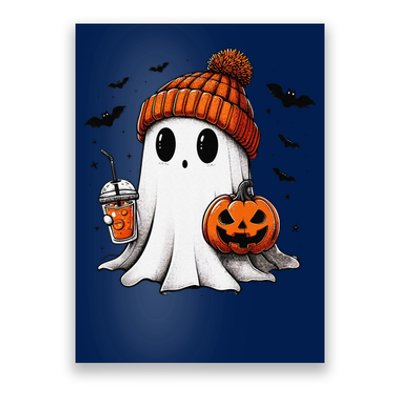 Cute Ghost Drinking Coffee Halloween Ghost Ice Coffee Poster