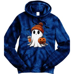 Cute Ghost Drinking Coffee Halloween Ghost Ice Coffee Tie Dye Hoodie