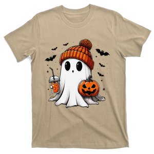 Cute Ghost Drinking Coffee Halloween Ghost Ice Coffee T-Shirt