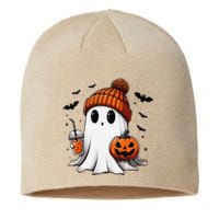 Cute Ghost Drinking Coffee Halloween Ghost Ice Coffee Sustainable Beanie