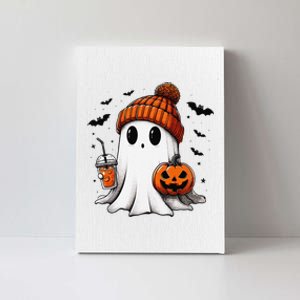 Cute Ghost Drinking Coffee Halloween Ghost Ice Coffee Canvas