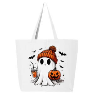 Cute Ghost Drinking Coffee Halloween Ghost Ice Coffee 25L Jumbo Tote