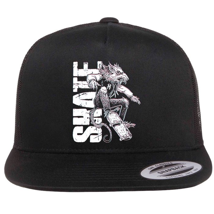 Cool Grunge Distressed Skateboarding Rat Mouse Flatbill Hat