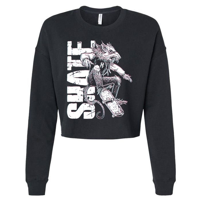 Cool Grunge Distressed Skateboarding Rat Mouse Cropped Pullover Crew