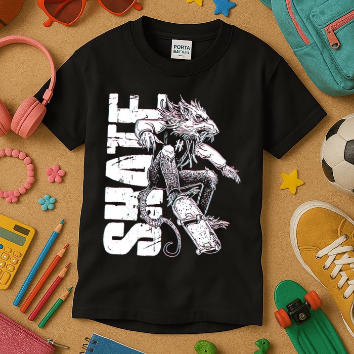 Cool Grunge Distressed Skateboarding Rat Mouse Kids T-Shirt
