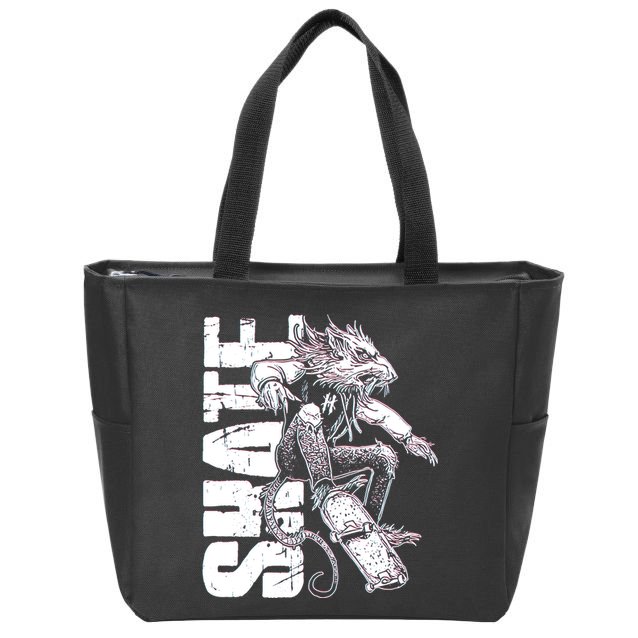 Cool Grunge Distressed Skateboarding Rat Mouse Zip Tote Bag