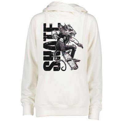 Cool Grunge Distressed Skateboarding Rat Mouse Womens Funnel Neck Pullover Hood