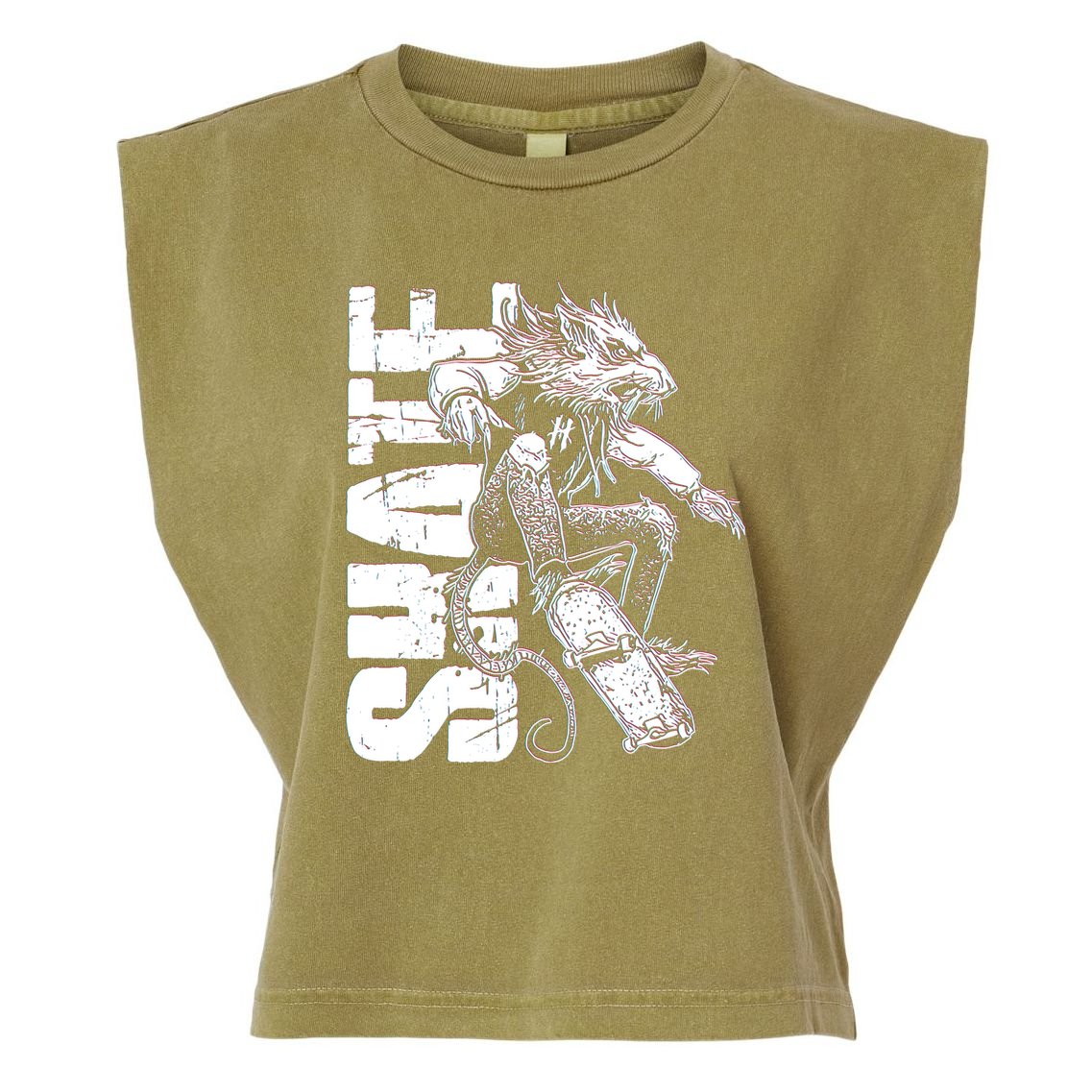 Cool Grunge Distressed Skateboarding Rat Mouse Garment-Dyed Women's Muscle Tee