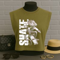 Cool Grunge Distressed Skateboarding Rat Mouse Garment-Dyed Women's Muscle Tee