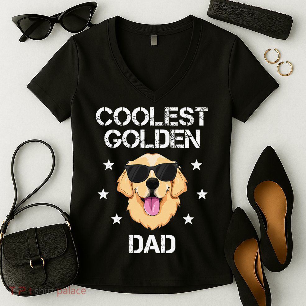 Coolest Golden Dad for Retriever New Dog Owner Women's V-Neck T-Shirt