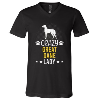 Crazy Great Dane Lady Dog Lover V-Neck T-Shirt