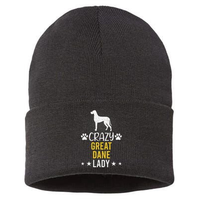 Crazy Great Dane Lady Dog Lover Sustainable Knit Beanie