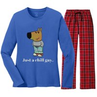 Chill Guy Dog Funny Chill Guy Meme Women's Long Sleeve Flannel Pajama Set 