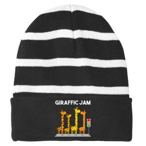 Cute Giraffe Design Safari Giraffe Lover Striped Beanie with Solid Band