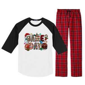 Christmas Game Day Football Lover Xmas Holiday Gift Raglan Sleeve Pajama Set