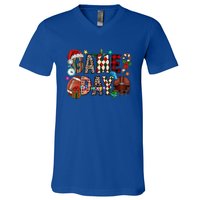 Christmas Game Day Football Lover Xmas Holiday Gift V-Neck T-Shirt