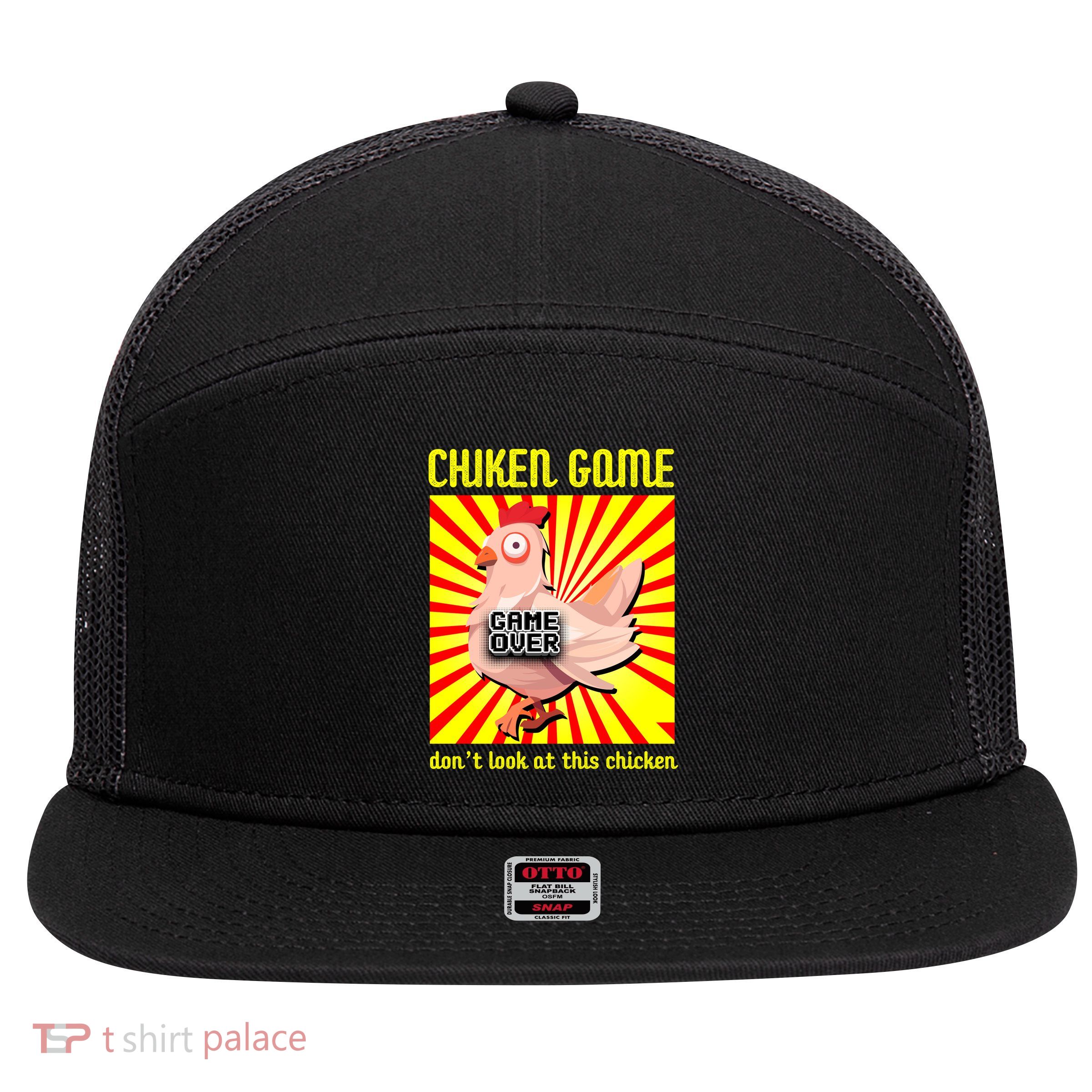 Chicken Game Don't Look At The Chicken Funny 7 Panel Mesh Trucker Snapback Hat