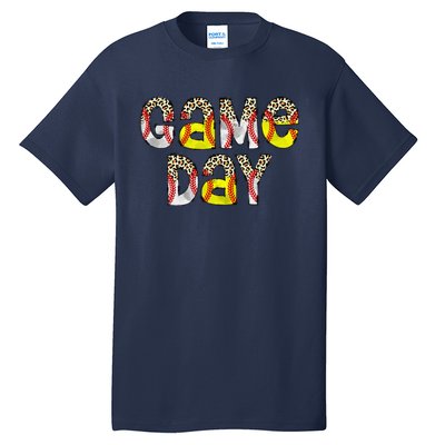 Cute Game Day Leopard Baseball Softball Mom Life Mom Of Both Tall T-Shirt