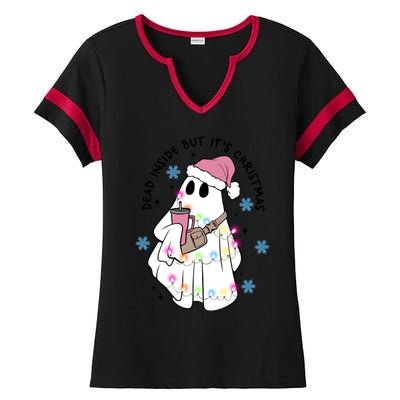 Cute Ghost Dead Inside But ItS Christmas Coffee Lovers Great Gift Ladies Halftime Notch Neck Tee