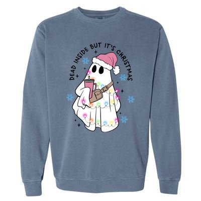 Cute Ghost Dead Inside But ItS Christmas Coffee Lovers Great Gift Garment-Dyed Sweatshirt