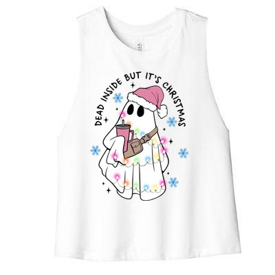 Cute Ghost Dead Inside But ItS Christmas Coffee Lovers Great Gift Women's Racerback Cropped Tank