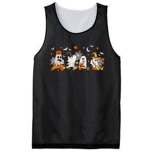 Cute Ghost Drinking Coffee Halloween Fall Ghost Book Reading Mesh Reversible Basketball Jersey Tank