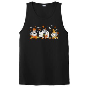 Cute Ghost Drinking Coffee Halloween Fall Ghost Book Reading PosiCharge Competitor Tank