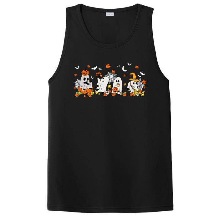 Cute Ghost Drinking Coffee Halloween Fall Ghost Book Reading PosiCharge Competitor Tank