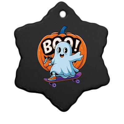 Cute Ghost Drink Pumpkin Funny Halloween Ceramic Star Ornament