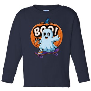 Cute Ghost Drink Pumpkin Funny Halloween Toddler Long Sleeve Shirt