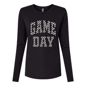 Checkered Game Day Football Black White Gift Womens Cotton Relaxed Long Sleeve T-Shirt