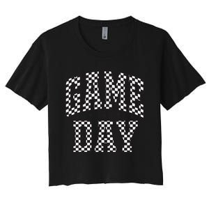 Checkered Game Day Football Black White Gift Women's Crop Top Tee