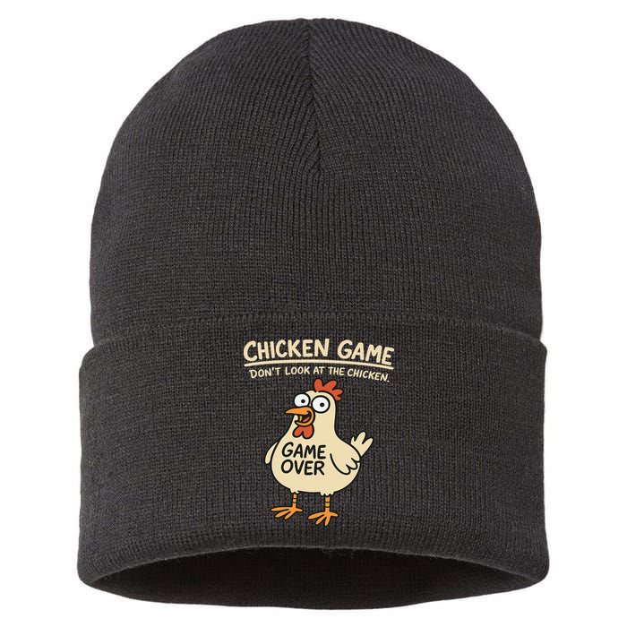 Chicken Game Dont Look At The Chicken Funny Chicken Sustainable Knit Beanie