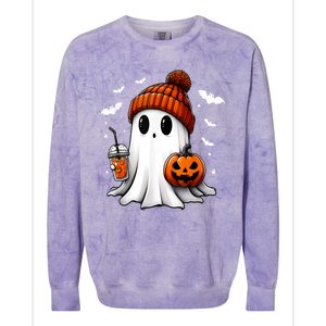 Cute Ghost Drink Pumpkin Halloween Gift Colorblast Crewneck Sweatshirt