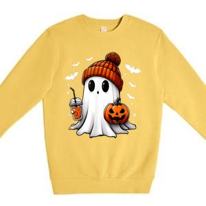 Cute Ghost Drink Pumpkin Halloween Gift Premium Crewneck Sweatshirt