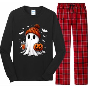 Cute Ghost Drink Pumpkin Halloween Gift Long Sleeve Pajama Set