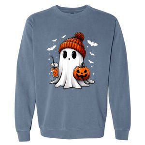 Cute Ghost Drink Pumpkin Halloween Gift Garment-Dyed Sweatshirt