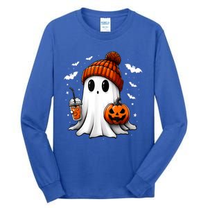 Cute Ghost Drink Pumpkin Halloween Gift Tall Long Sleeve T-Shirt