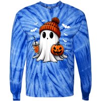 Cute Ghost Drink Pumpkin Halloween Gift Tie-Dye Long Sleeve Shirt