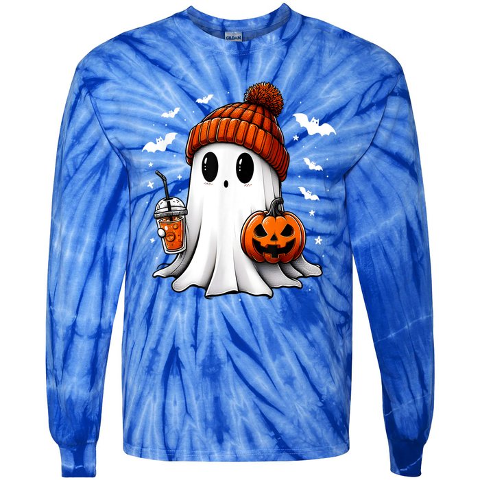 Cute Ghost Drink Pumpkin Halloween Gift Tie-Dye Long Sleeve Shirt